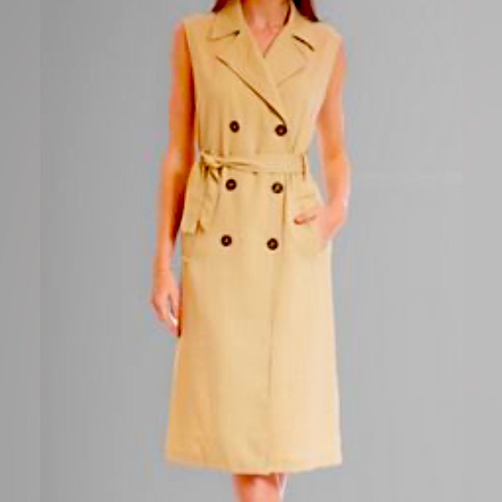 Sleeveless Tan Double-Breasted Dress